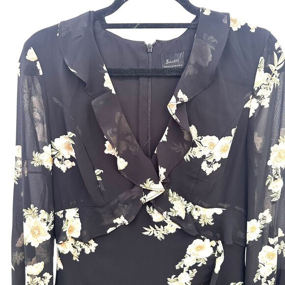 BARDOT Catalina Floral Ruffle Mini Dress Black‎ Sz 8/Medium - Picture 3 of 6